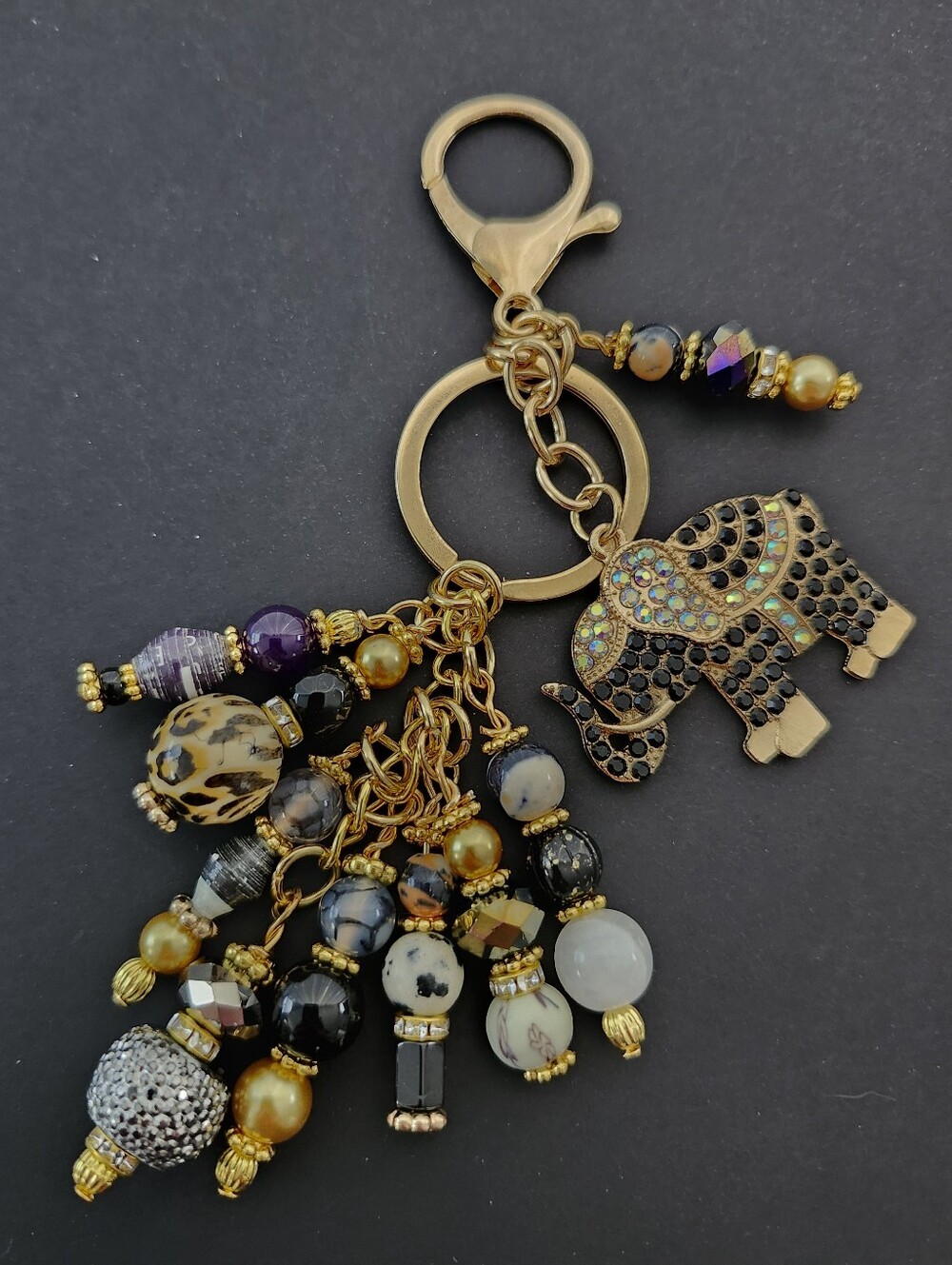 Elephant Purse Charm or Keychain Opal Agate Granite Handcrafted